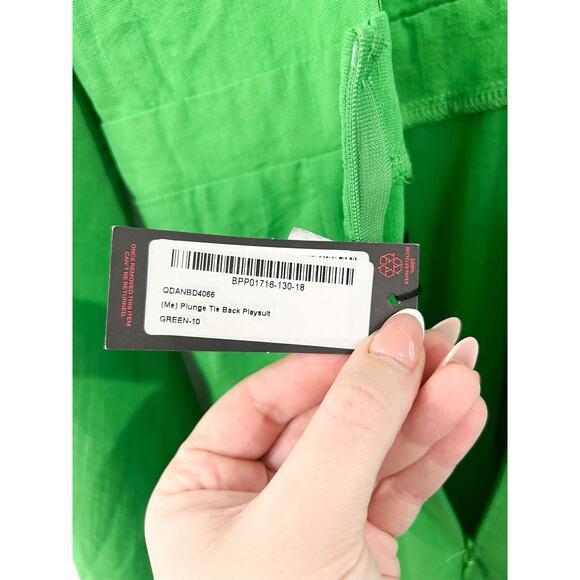 NEW MissPap Plunge Front Romper 6 Green Tie Back Playsuit Linen Look Glam - Picture 9 of 11